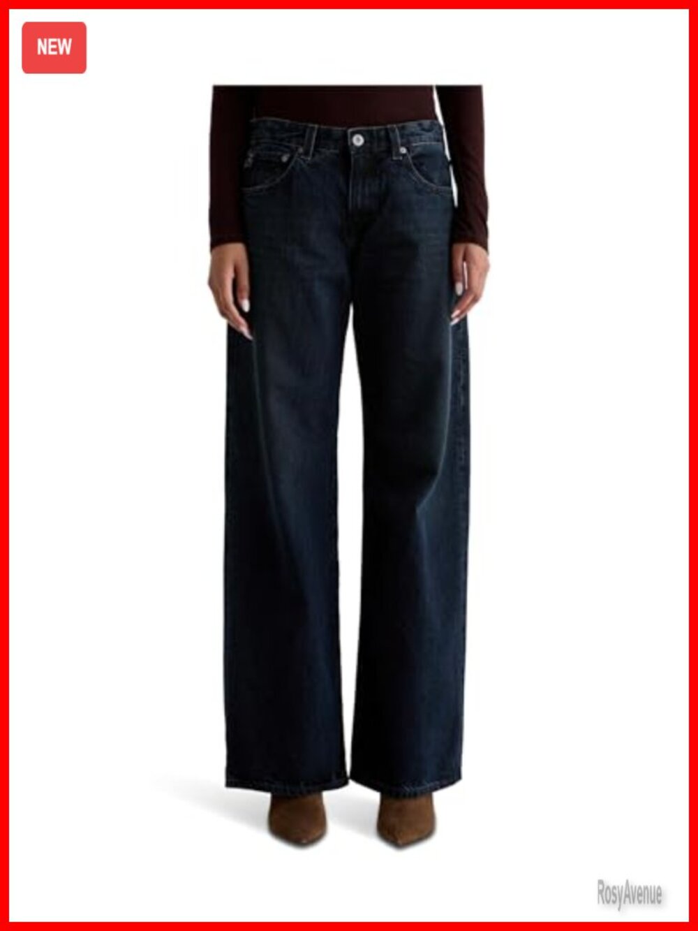Women's Low Rise Baggy Wide Leg Jeans 100% Cotton Puddle Hem